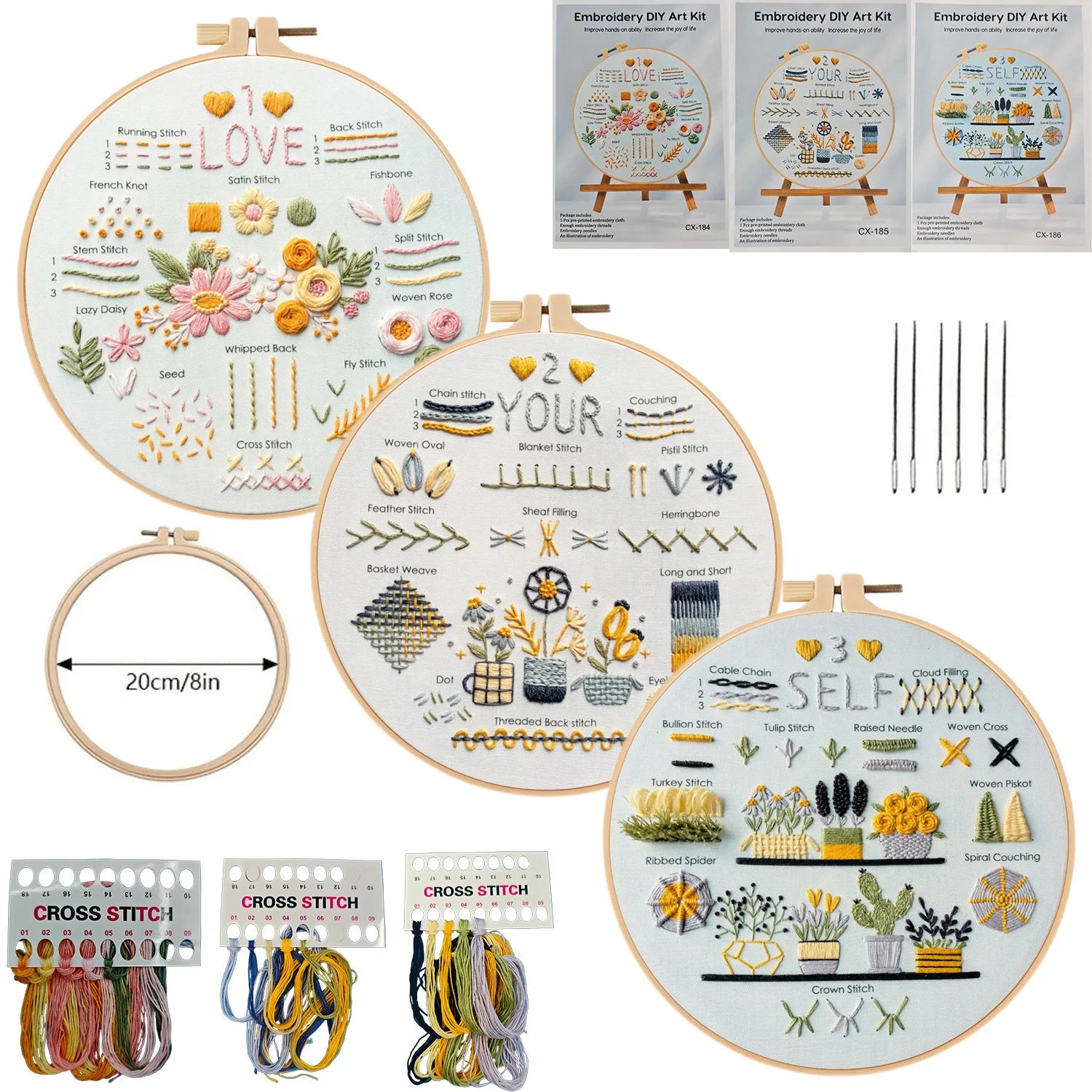 3-Piece Beginner Embroidery Stitch Learning Kit
