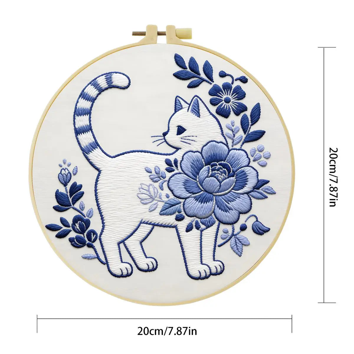 Blue Blossom Cat Embroidery Kit