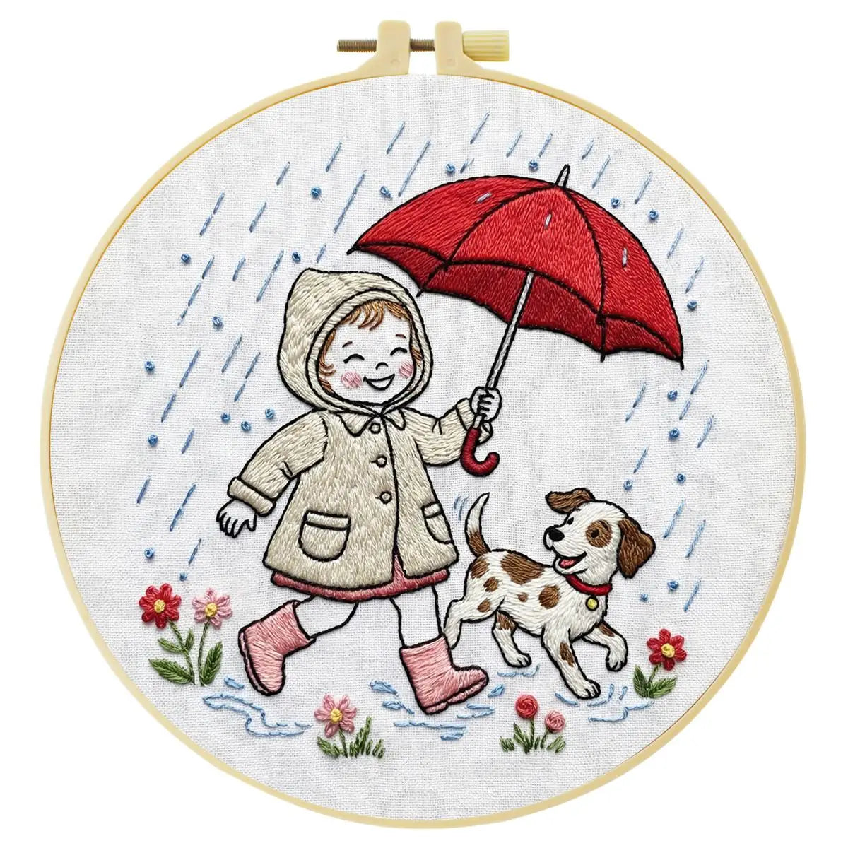 Rainy Day Puppy Walk Embroidery Kit ☔🐶❤
