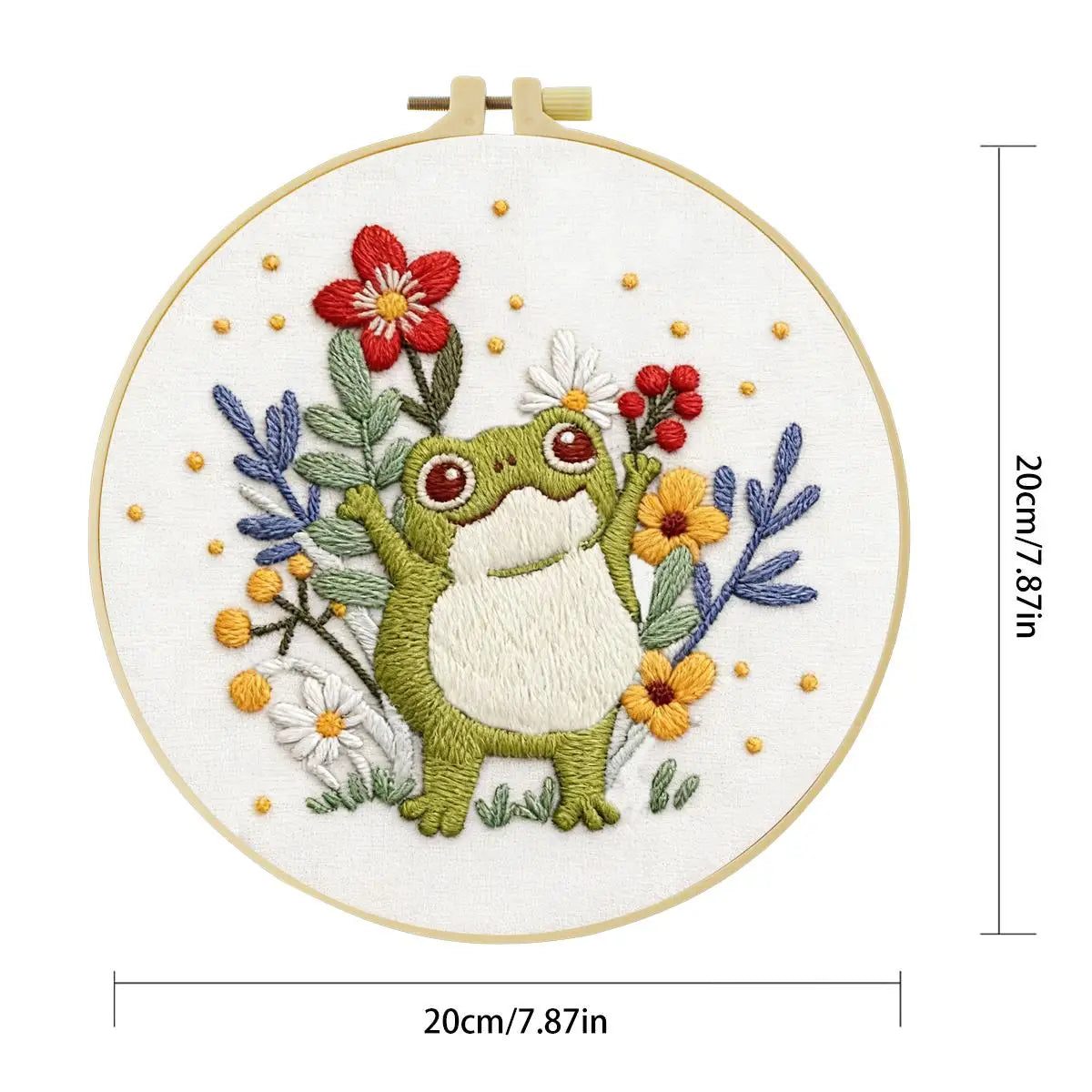 Cute Frog Embroidery Kit – Whimsical Floral Frog DIY Hand Embroidery Hoop Art Set
