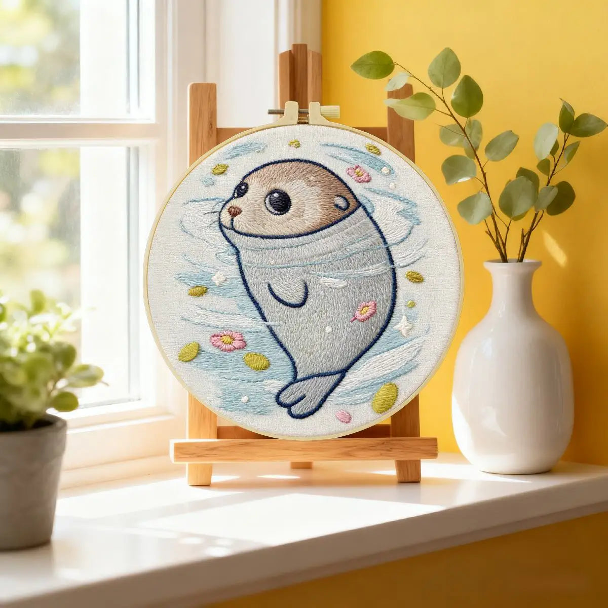 Cute Baby Seal Embroidery Kit – Kawaii Ocean Animal DIY Hand Embroidery Set