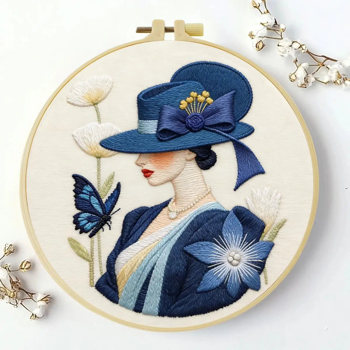 Elegant Lady in Blue Embroidery Kit