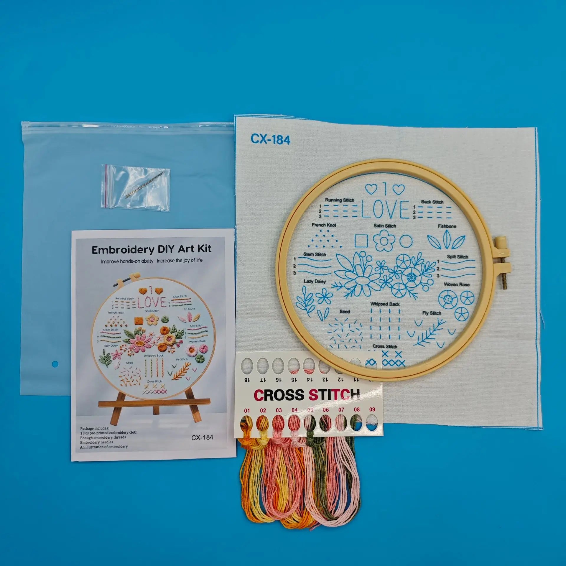 3-Piece Beginner Embroidery Stitch Learning Kit