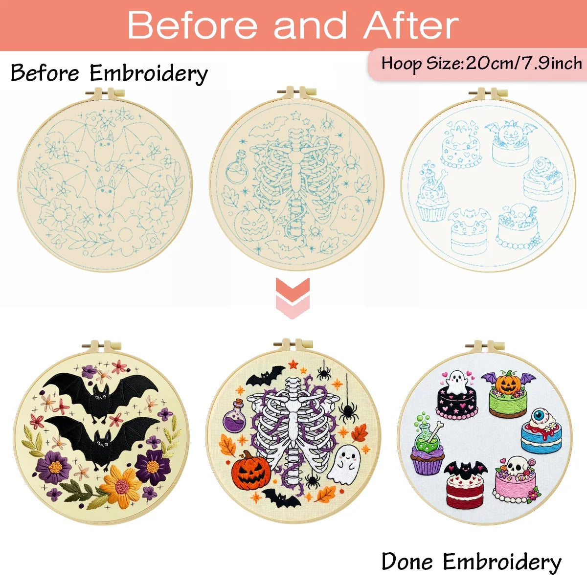 Spooky Halloween Embroidery Kit – 3 Designs