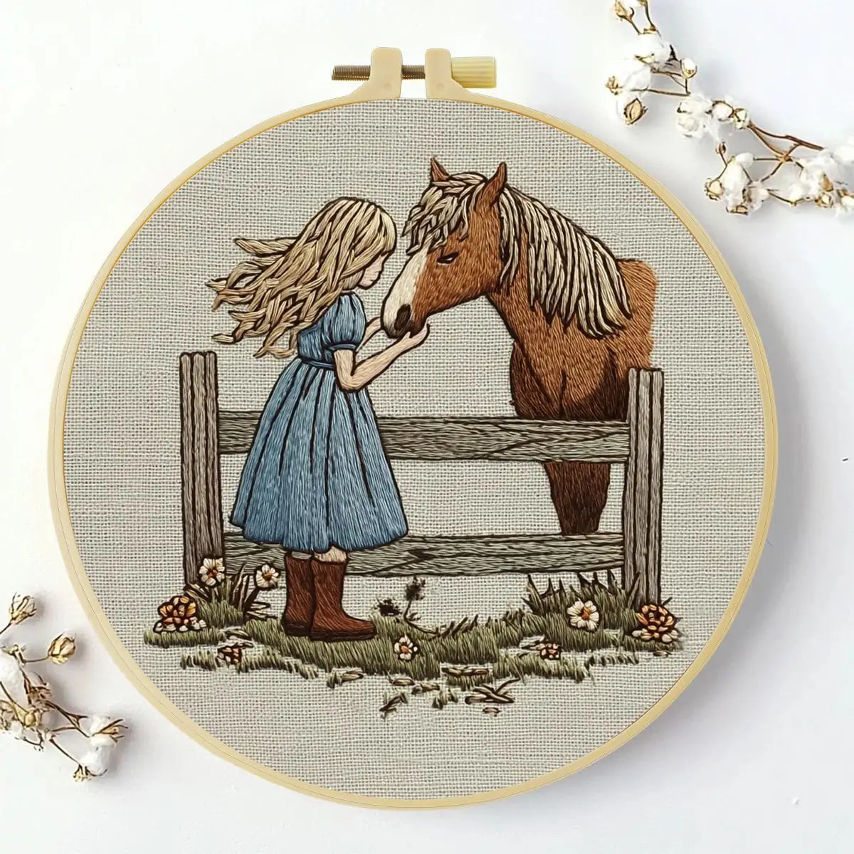 Girl & Horse Embroidery Kit – Heartwarming Equestrian DIY Hand Embroidery Hoop Art Set
