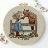 Girl & Horse Embroidery Kit – Heartwarming Equestrian DIY Hand Embroidery Hoop Art Set