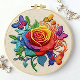 Rainbow Rose & Butterflies Embroidery Kit