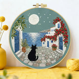 Moonlit Coastal Cat Embroidery Kit 🌙🐈�