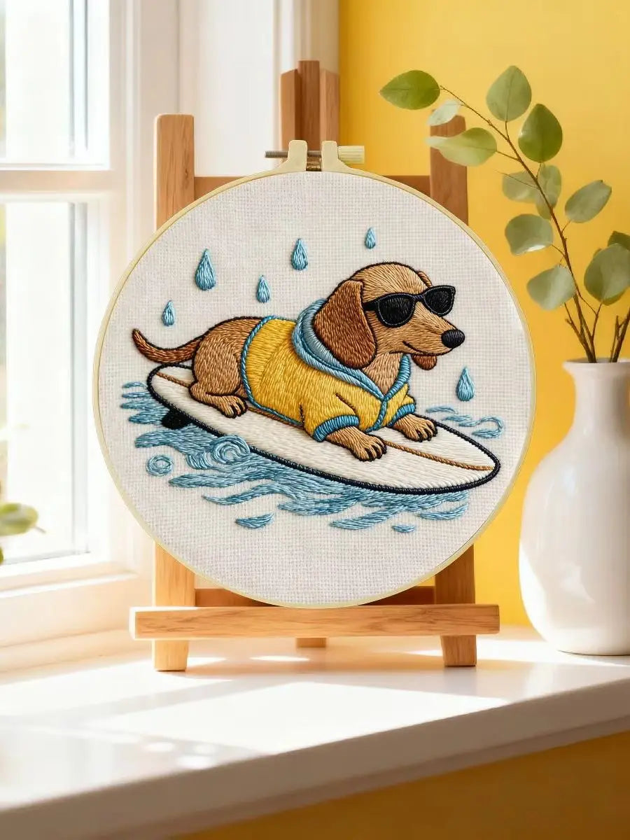 Surfing Dachshund Embroidery Kit