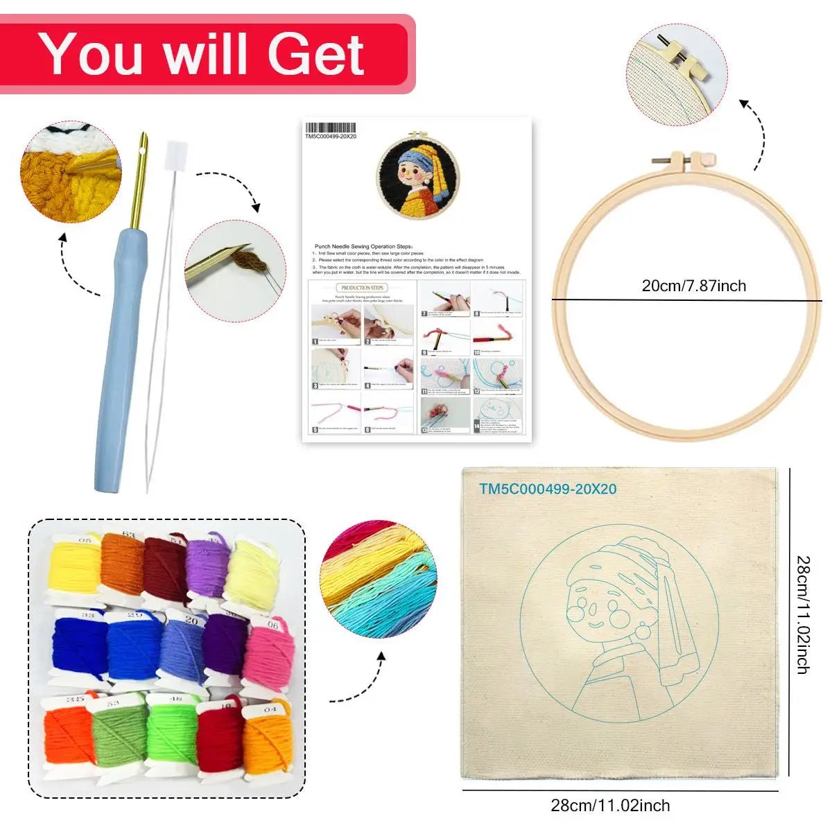 20X20CM/7.87inch Girl punch needle embroidery set kit Stitch Embroidery Knitted embroidery DIY handmade gift Craft Painting