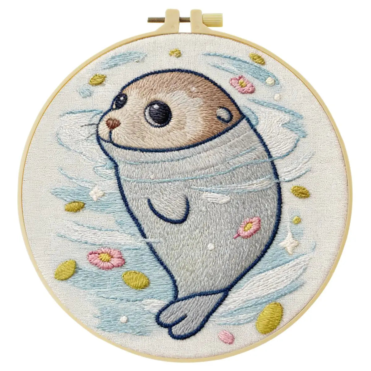 Cute Baby Seal Embroidery Kit – Kawaii Ocean Animal DIY Hand Embroidery Set