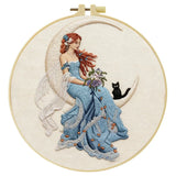 Moonlit Fairy Embroidery Kit – Enchanted Cat & Crescent Moon DIY Hand Embroidery Hoop Art Set