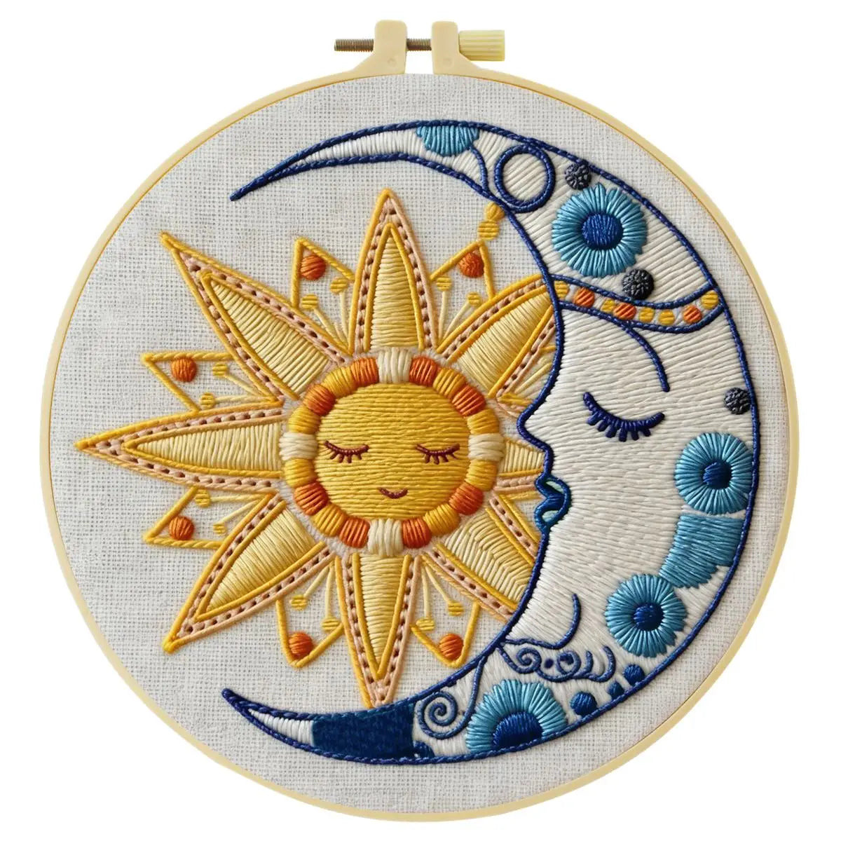 Sun & Moon Embroidery Kit – Celestial Harmony DIY Hand Embroidery Hoop Art Set