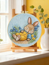 Sleeping Bunny Embroidery Kit – Cozy Rainy Day Rabbit DIY Hand Embroidery Set 🐰🌧️💛