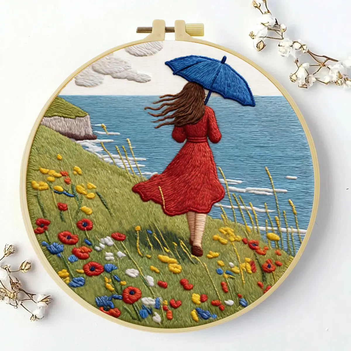 Seaside Breeze Embroidery Kit 🌊☂️🌼