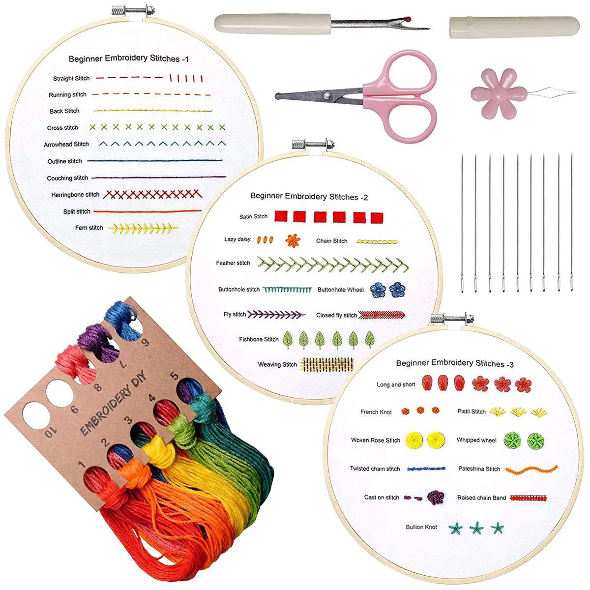 30-Stitch Beginner Embroidery Sampler Kit ⭐