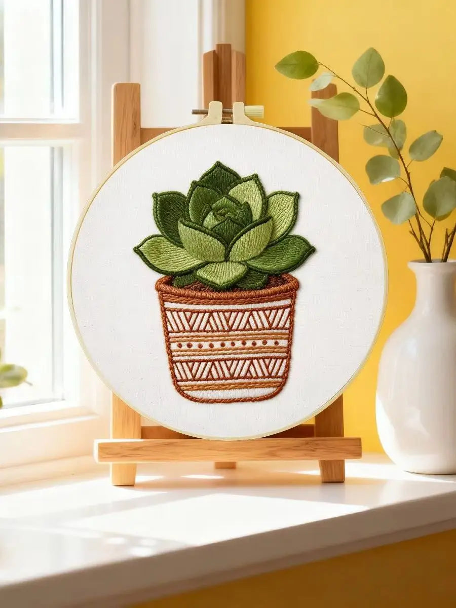 Green Succulent Plant Embroidery Kit