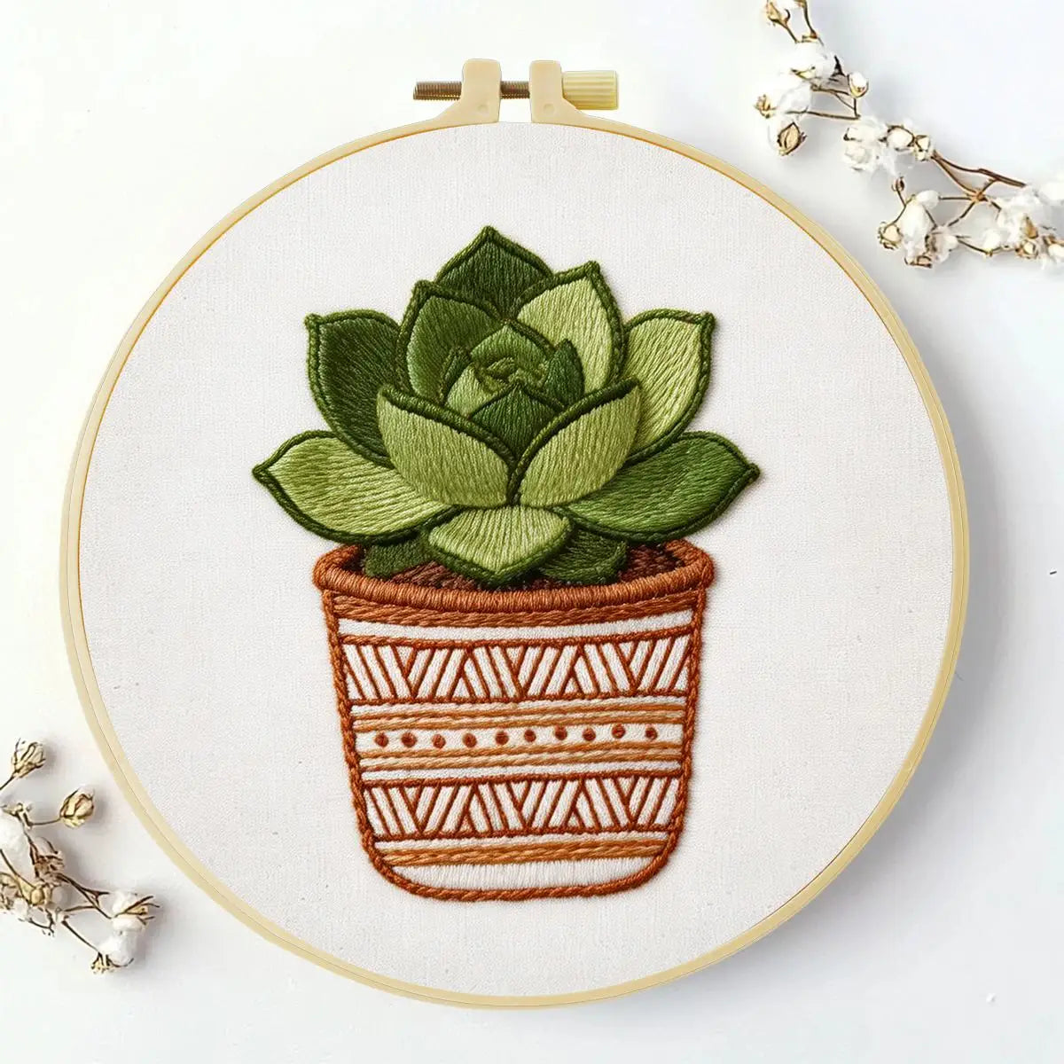 Green Succulent Plant Embroidery Kit