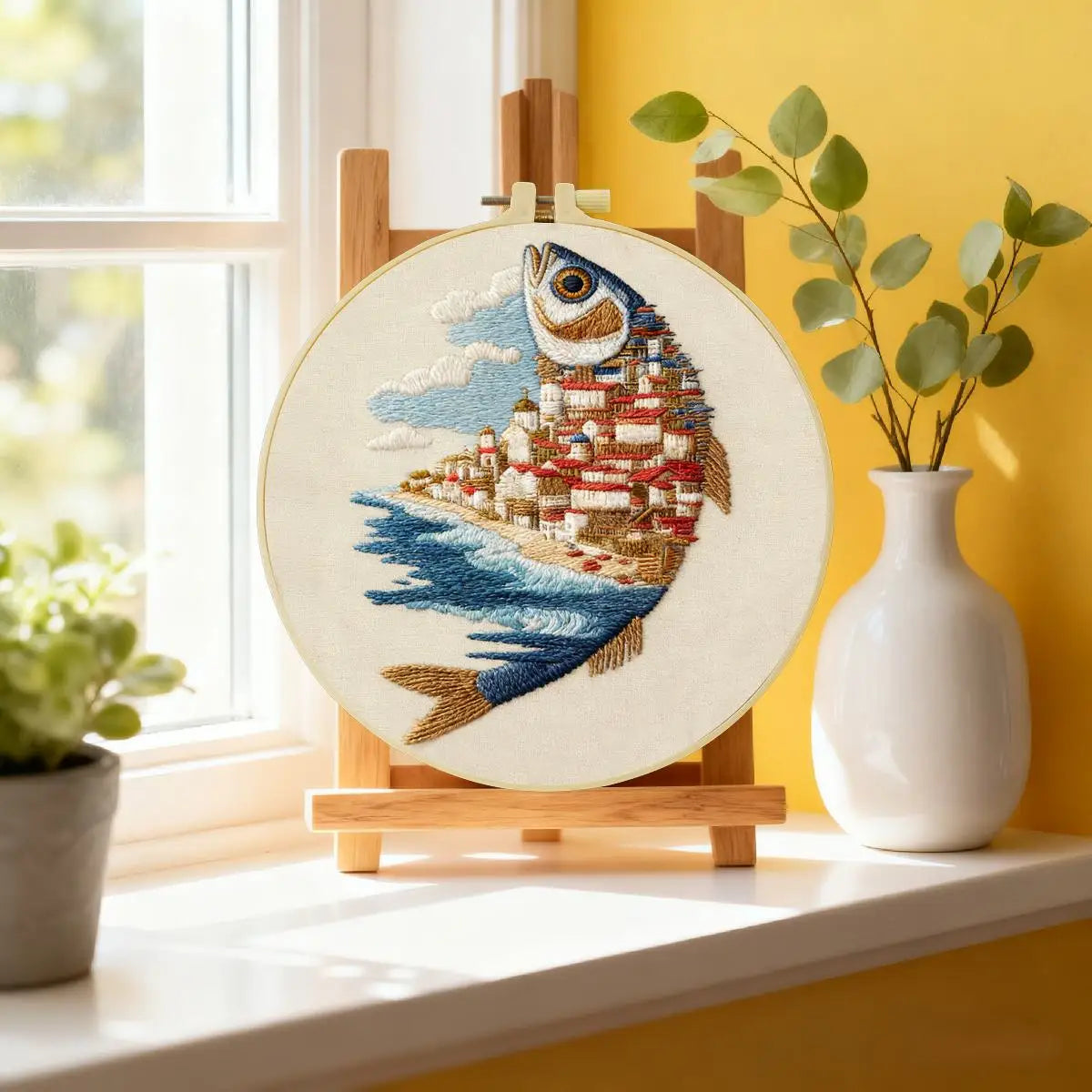 Coastal Village Fish Embroidery Kit