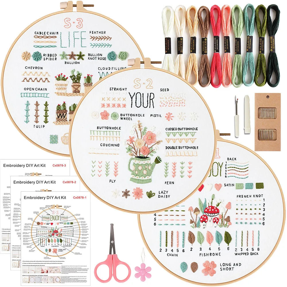 3/4pcs Beginner Embroidery Starter Kit