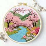 Cherry Blossom Bridge Embroidery Kit – Japanese Spring Garden Landscape Design