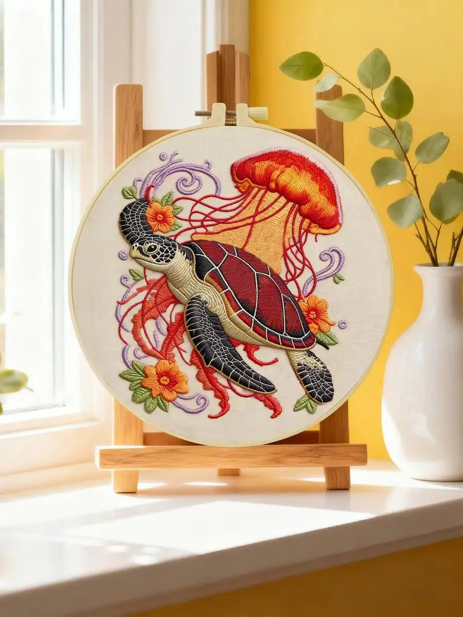 Sea Turtle & Jellyfish Embroidery Kit