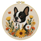 Boston Terrier Embroidery Kit – Floral Puppy DIY Hand Embroidery Hoop Art Set