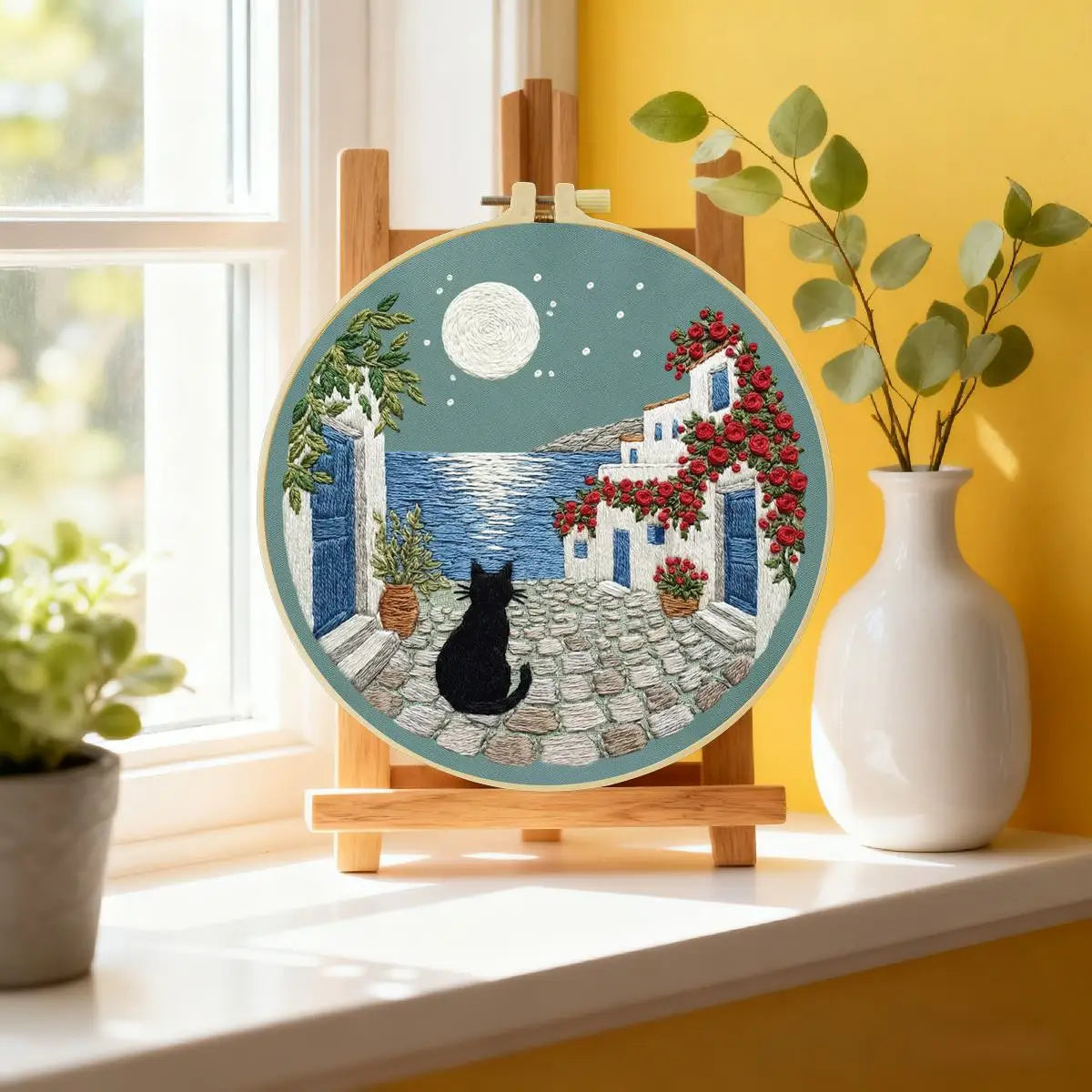Moonlit Coastal Cat Embroidery Kit 🌙🐈�