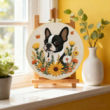 Boston Terrier Embroidery Kit – Floral Puppy DIY Hand Embroidery Hoop Art Set