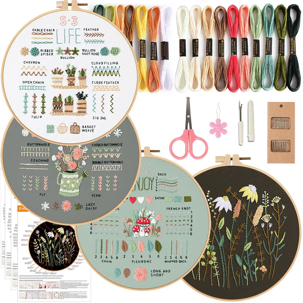 3/4pcs Beginner Embroidery Starter Kit
