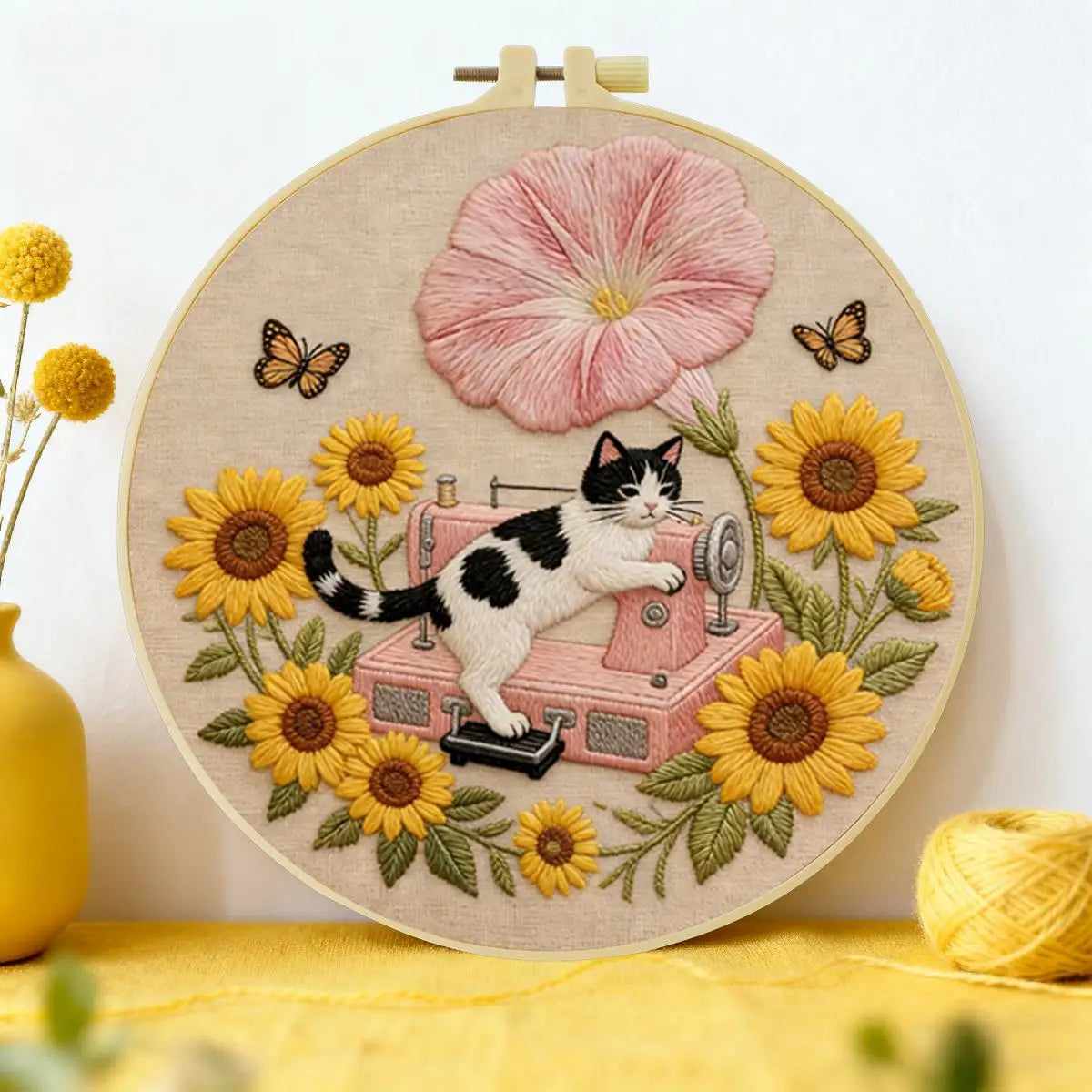 Sunflower Sewing Cat Embroidery Kit