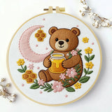 Moonlit Honey Bear Embroidery Kit – Cute Teddy Bear DIY Hand Embroidery Hoop Art Set
