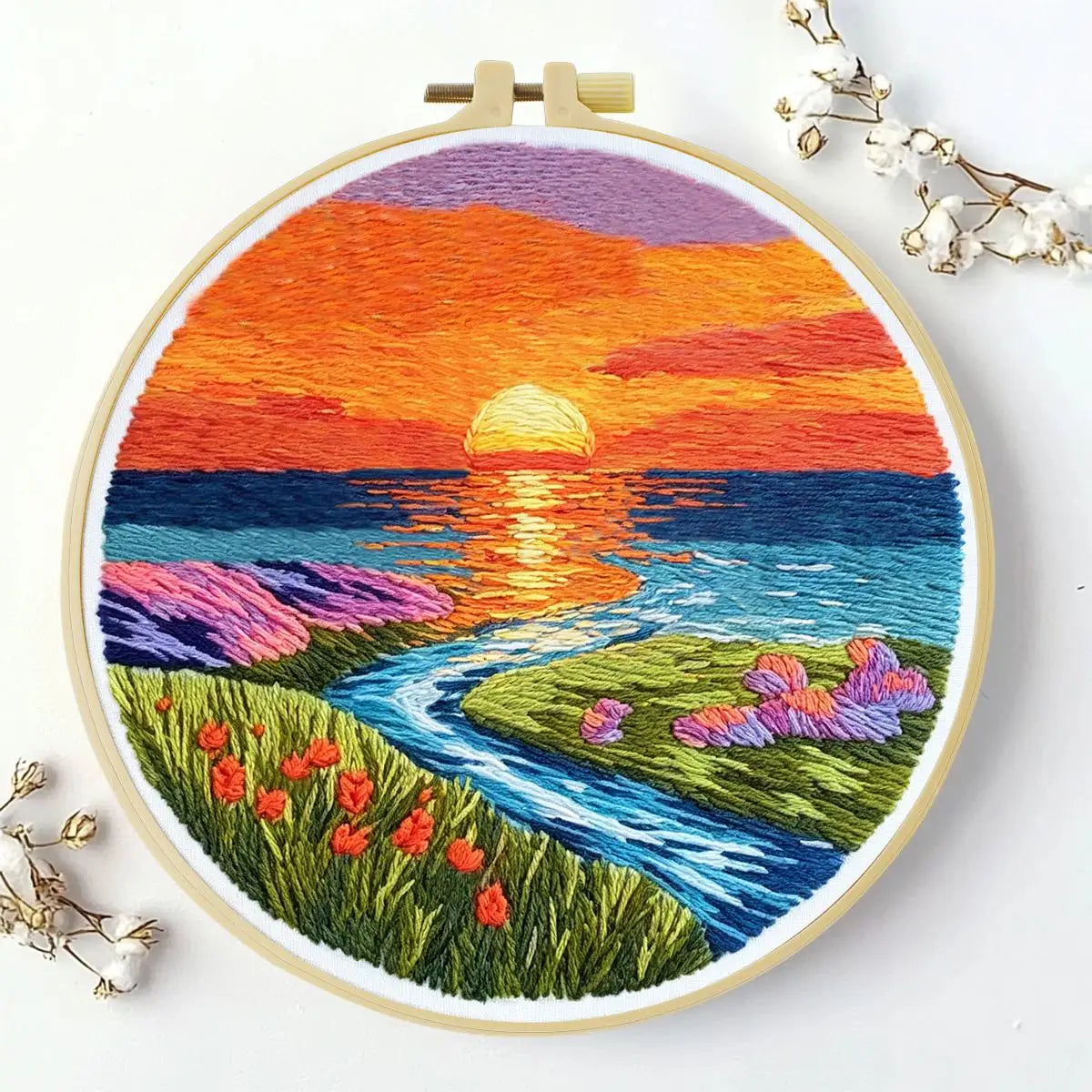 Vibrant Sunset Meadow Embroidery Kit