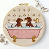 Dachshund Bath Time Embroidery Kit – Cute Sausage Dog DIY Hand Embroidery Hoop Art Set 🛁🐾