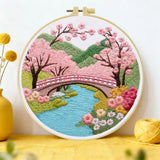 Cherry Blossom Bridge Embroidery Kit – Japanese Spring Garden Landscape Design