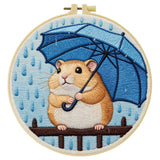 Rainy Day Hamster Embroidery Kit – Cute Umbrella Hamster DIY Hand Embroidery Set ☔🐹💙