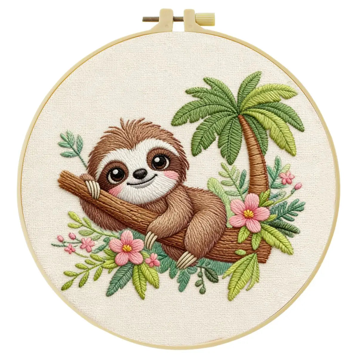 Cute Tropical Sloth Embroidery Kit 🦥🌿🌸