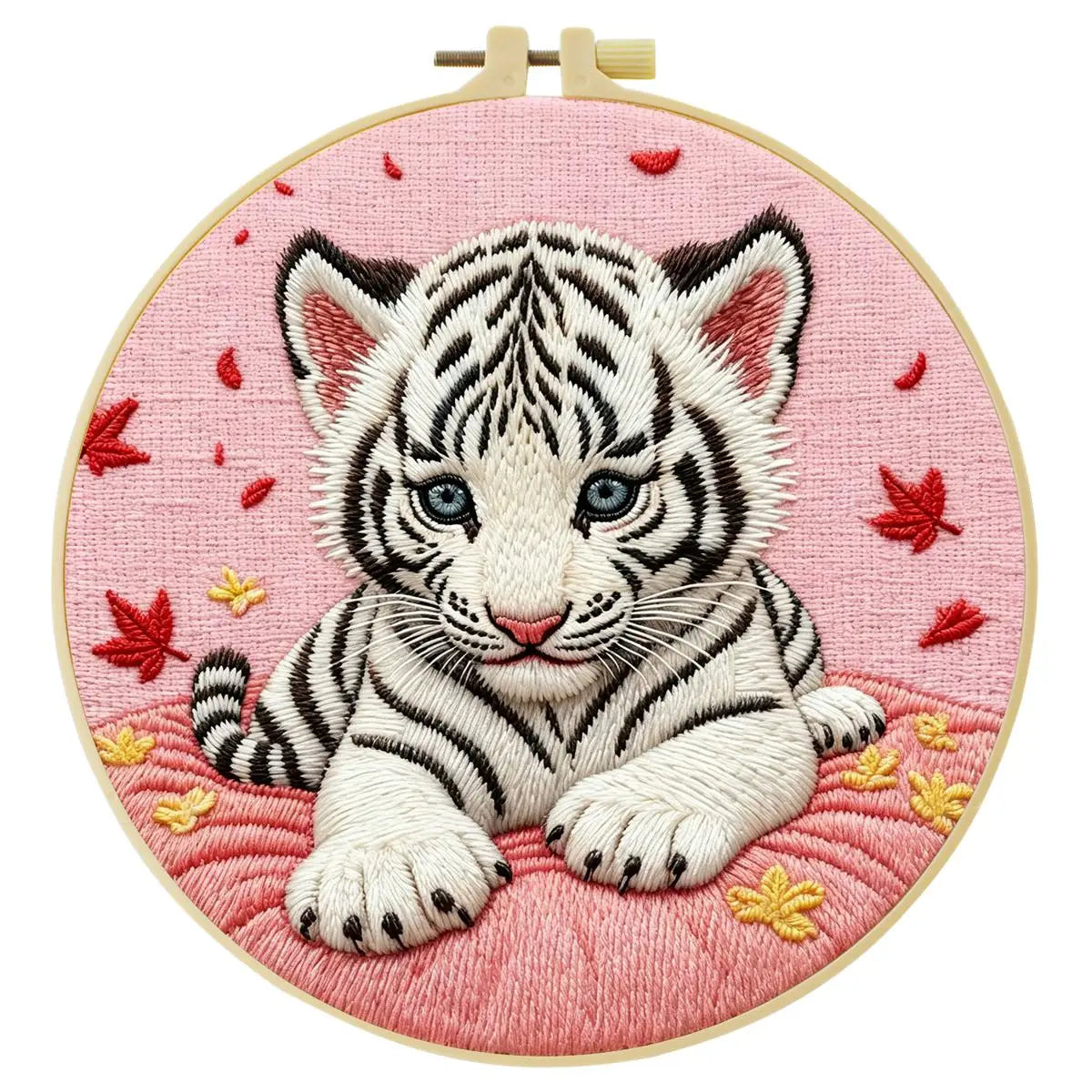 Snow White Tiger Cub Embroidery Kit 🐯🤍🌸