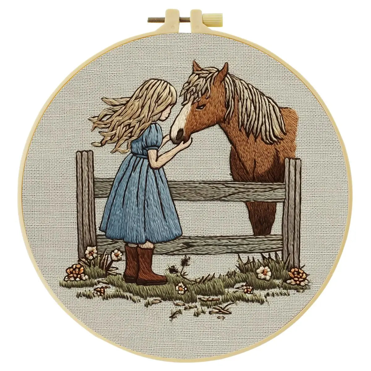Girl & Horse Embroidery Kit – Heartwarming Equestrian DIY Hand Embroidery Hoop Art Set