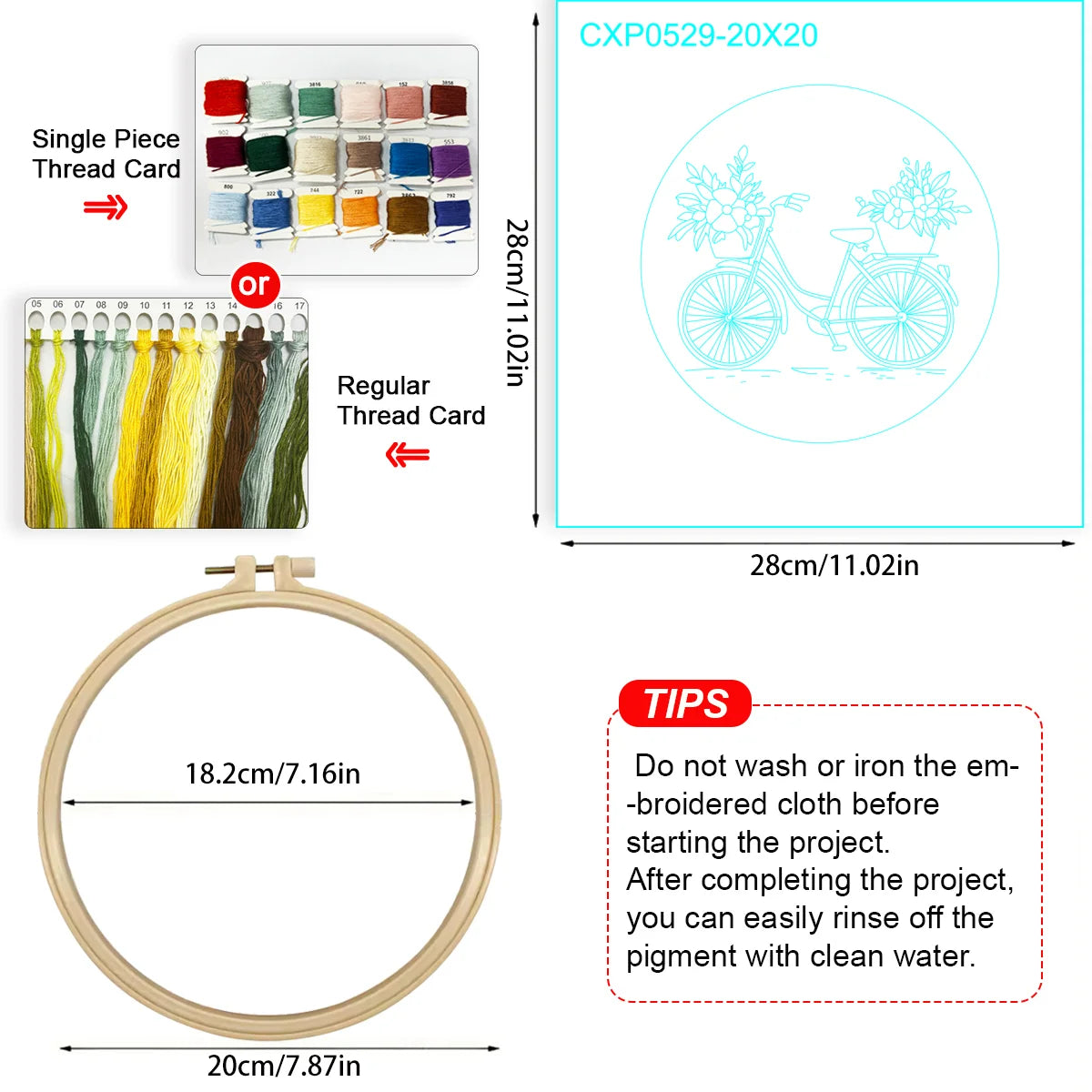 Floral Bicycle Hand Embroidery Kit