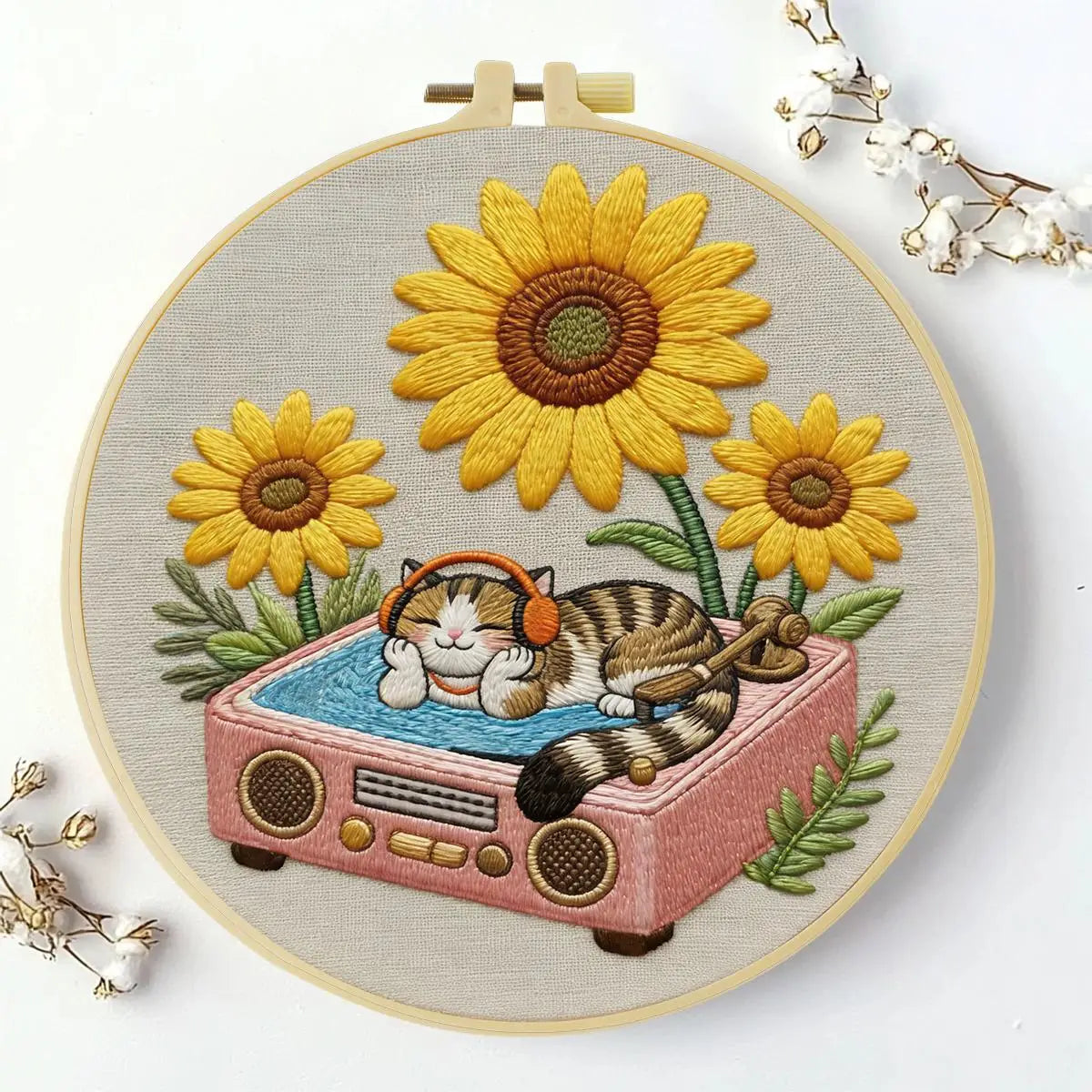 Sunflower DJ Cat Embroidery Kit