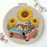 Sunflower DJ Cat Embroidery Kit