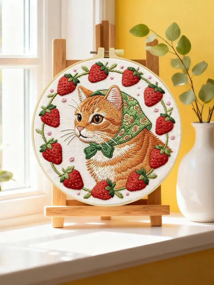 Strawberry Cat Embroidery Kit