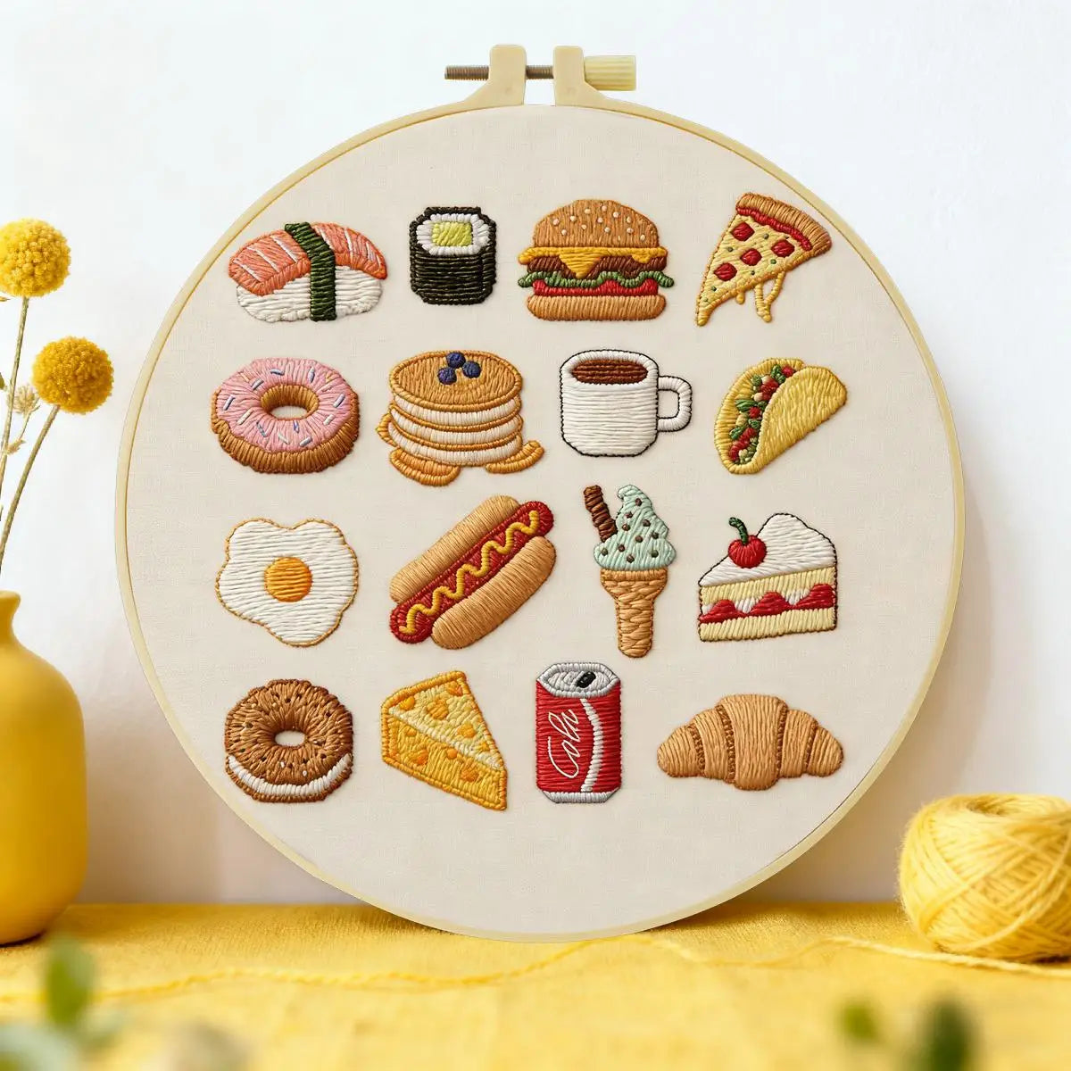 Food Lover Embroidery Kit – Cute Snacks & Treats DIY Hand Embroidery Hoop Art Set