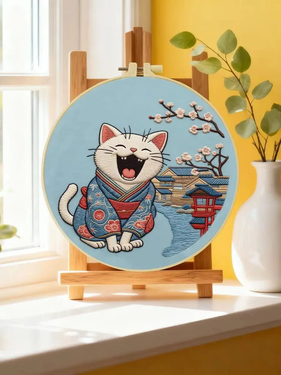 Smiling Kimono Cat Embroidery Kit