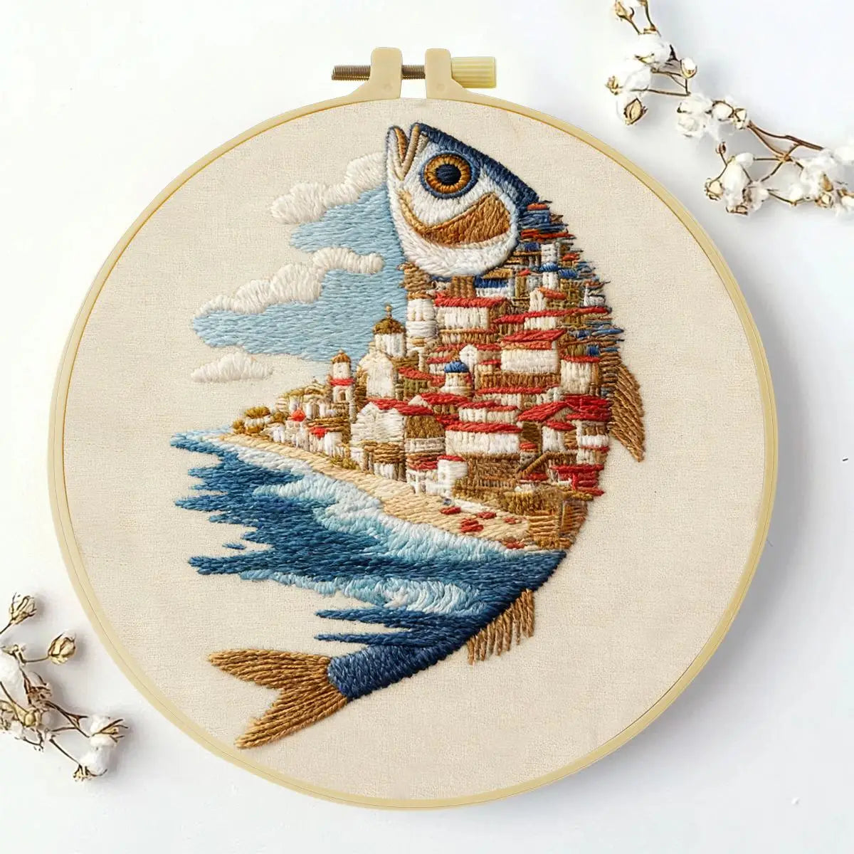 Coastal Village Fish Embroidery Kit