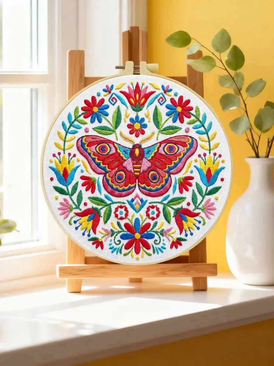 Colorful Folk Moth & Floral Embroidery Kit