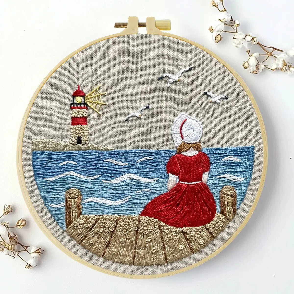 Seaside Lighthouse Daydream Embroidery Kit 🌊⚓❤️