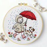 Rainy Day Puppy Walk Embroidery Kit ☔🐶❤