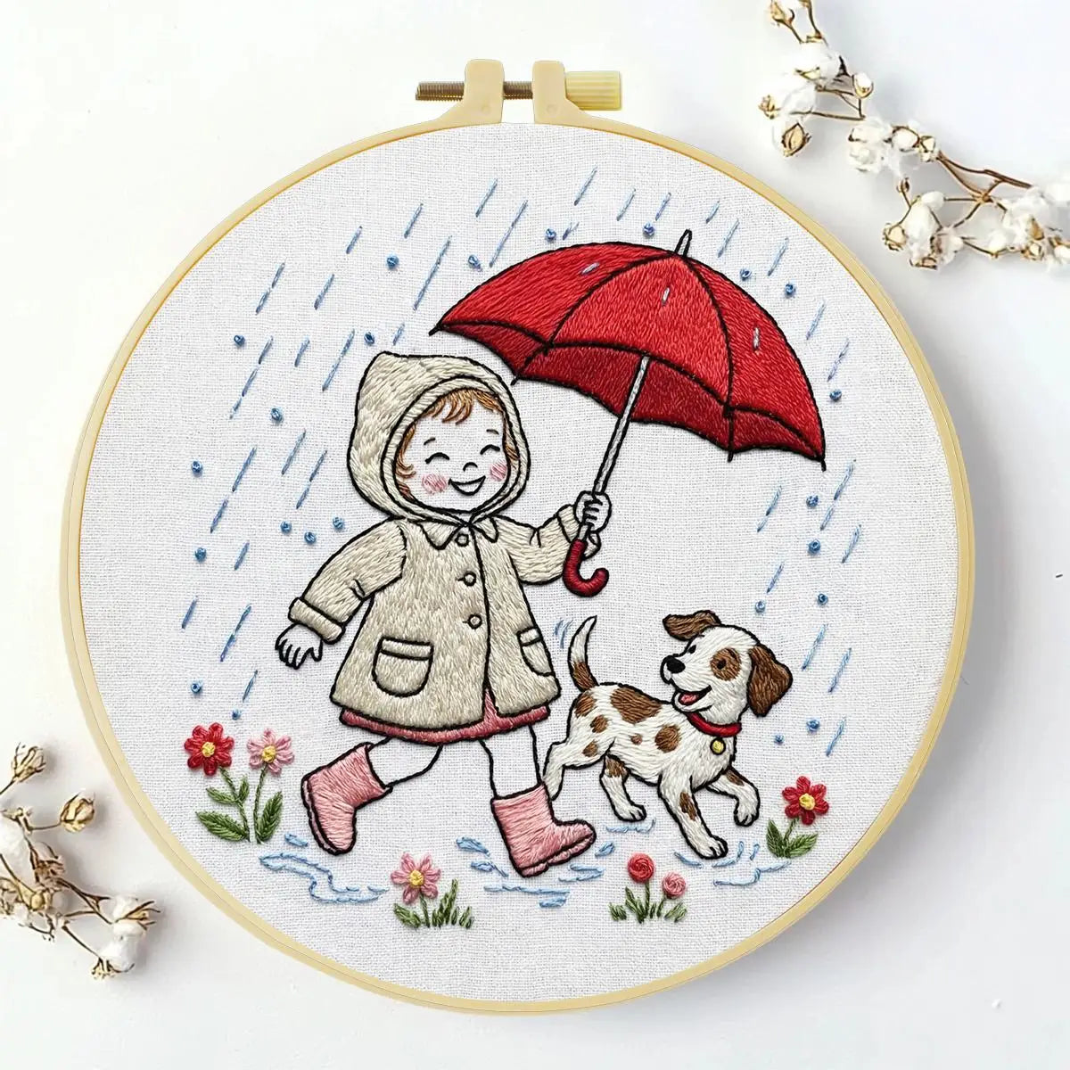Rainy Day Puppy Walk Embroidery Kit ☔🐶❤